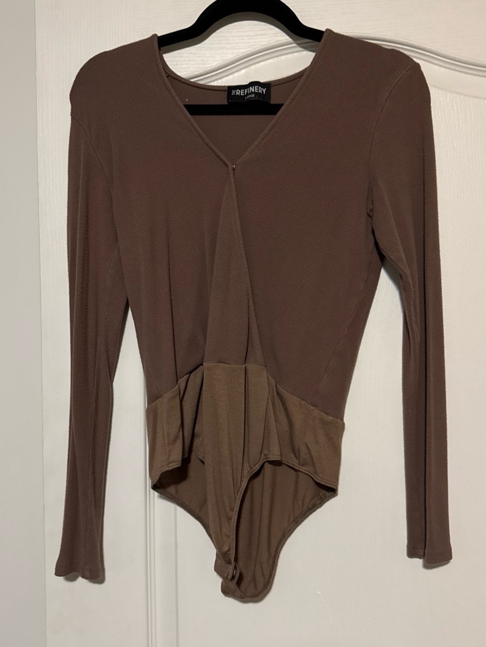 Brown Long-Sleeve V-Neck Bodysuit